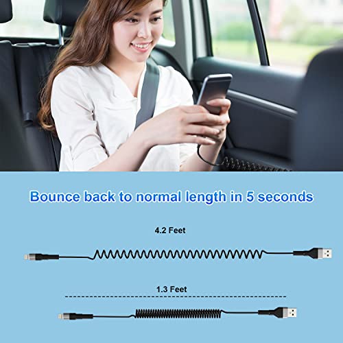 Premium Coiled i Phone Charging Cable 2-Pack – MFi Certified USB to Lightning Cord for Apple Car Play – Retractable, Tangle-Free Design with LED Indicator and Fast Data Transfer – Ideal for i Phone, i Pad, and i Pod on the Go – Enhanced Durability and Compatibility