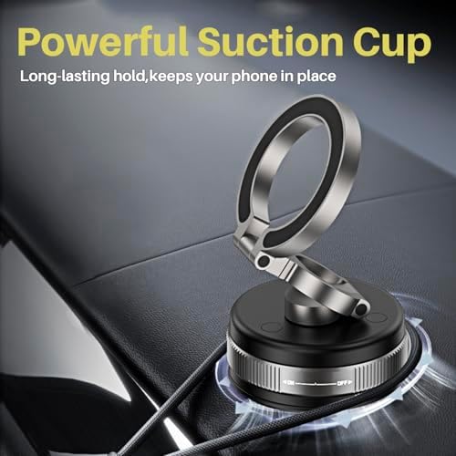360° Rotation Vacuum Magnetic Phone Holder for Car, Strong Magnetic Suction Cup Phone Mount, Dual-Axis Adjustable Arm Phone Stand for iPhones 12-16 Series & All Smartphones – Enhanced Compatibility and Speed