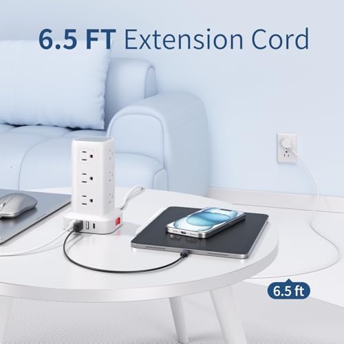 Ultimate Surge Protector Power Strip Tower with 10 FT Cord and 4 USB Ports (1 USB C) – 12 AC Outlets for Home Office and Dorm Room – Space-Saving Design with Enhanced Protection for Your Electronics and Fast Charging Solutions