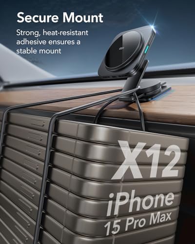 Revolutionize Your Drive with the ESR Qi2 15 W Mag Safe Car Mount Charger – Effortless Fast Wireless Charging for i Phone 12-16 & S25, Secure Magnetic Hold for Dashboard/Windshield, Stylish Black Design, Ultimate Convenience and Enhanced Compatibility