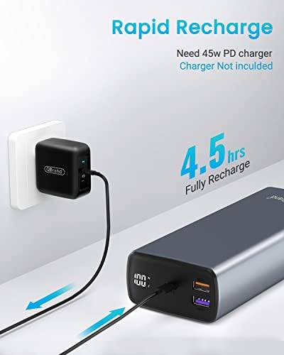 QBrand 65 W Portable Laptop Power Bank – 30,000 m Ah Fast Charging Battery Pack with Dual USB-C Ports for Ultimate Device Compatibility, Perfect for Mac Book, i Phone, Dell, HP, Lenovo, Samsung & Nintendo Switch – Ideal for Travel and Daily Use