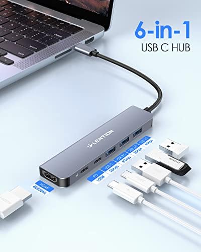 LENTION 4 K HDMI USB C Hub – Multiport Adapter with 3 USB-A Ports, USB-C Data Port, and 100 W PD Charging for Mac Book Pro/Air, i Phone 15 Pro/Pro Max, Surface, and Chromebook – Stylish Rose Gold Design for Seamless Connectivity and Enhanced Productivity
