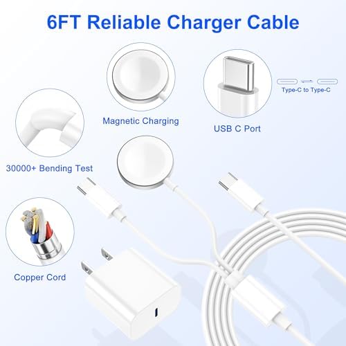 Revolutionize Your Charging Routine with the MFi Certified 2-in-1 USB-C Fast Charger for i Phone 15 & Apple Watch – 6 FT Magnetic Cable with 20 W Wall Block for Ultimate Efficiency and Compatibility Across All Apple Watch Series SE/9/8/7/6/5/4/3/2/1. Enjoy Rapid Charging Power and Extended Reach for Seamless Device Use.