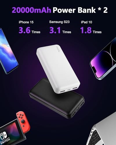 Miady Dual 20000 m Ah Portable Charger 2-Pack – PD 22.5 W Fast Charging Power Bank with USB-C Ports for i Phone 16/15/14/13/12/X, Galaxy 24/22, i Pad & Android – Ultimate Travel Companion for Rapid Device Recharging and Enhanced Versatility