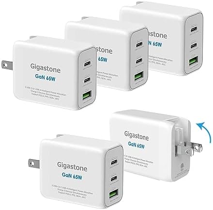 Gigastone 65 W Ga N USB-C Charger: High-Speed Travel Adapter with Intelligent Power Allocation for Mac Book, i Phone 16/15, Galaxy S24 & More – Compact, Foldable Design for Ultimate Portability & Multi-Device Charging Efficiency
