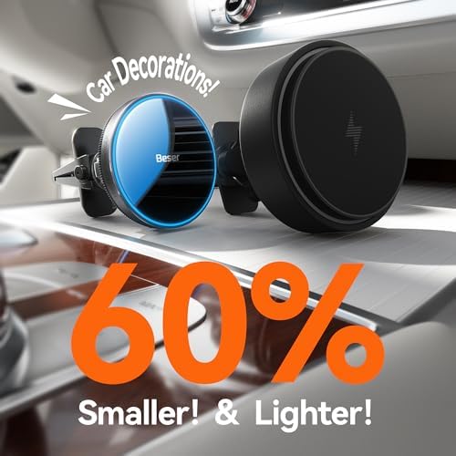 Magnetic Wireless Qi Charger & Car Mount for i Phone – Beser 15 W Mag Safe Holder, Sleek Aluminum Alloy Design, Versatile Dashboard/Vent Installation, Fast Charging for i Phone 16/15/14/13/12 Mini Pro Max – Enhance Your Driving Experience with Secure Grip and Hands-Free Navigation