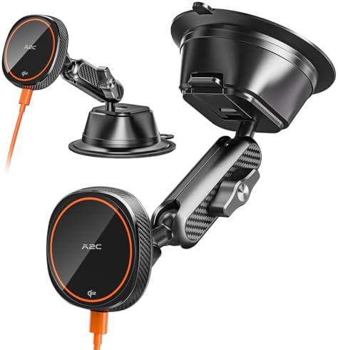 Effortless Driving with A2 C Qi2 15 W Wireless Charger – Magnetic Suction Cup Car Mount for i Phone 16/15/14/13/12, Adjustable Aluminum Arm for Optimal Viewing, Fast Charging, Windshield/Dashboard Compatibility – Ultimate Convenience and Style for Modern Drivers