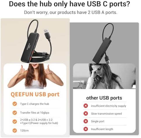 Revolutionize Your Connectivity with the Qeefun 4-Port USB 3.0 Hub – High-Speed 5 Gbps Data Transfer, Individual LED Power Switches, and 2 ft Extension Cable for Ultimate Flexibility – Perfect USB Splitter for Laptops, PCs, i Macs, and More! Enhance Your Workspace Efficiency and Control Multiple Devices Effortlessly!