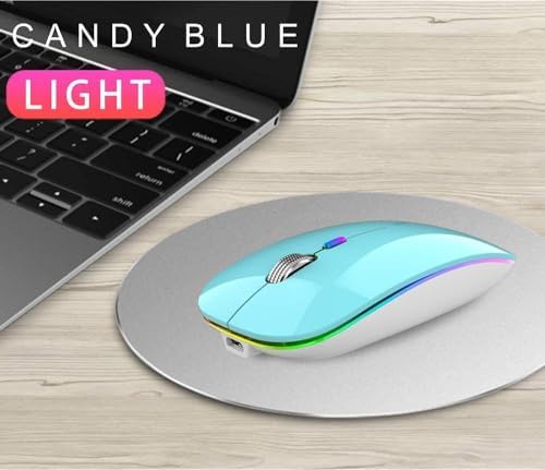 TENMOS Sleek LED Bluetooth Mouse – Ultra-Quiet Rechargeable Wireless Mouse with Type C Adapter for Laptops, Mac Books & i Pads – Bluetooth 5.1 & 2.4 GHz Universal Compatibility in Vibrant Blue – Perfect for Home, Office, and On-the-Go Productivity