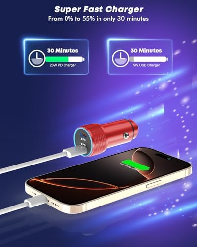 Fast Charge Dual USB-C Car Charger for i Phone 16/16 Pro Max/15 with Braided Nylon Cable – High-Speed PD3.0 Adapter for Convenient On-the-Go Charging – Durable, Compact Design for i Pad Compatibility – Tangle-Free Solution for Everyday Use – Essential Road Trip Companion