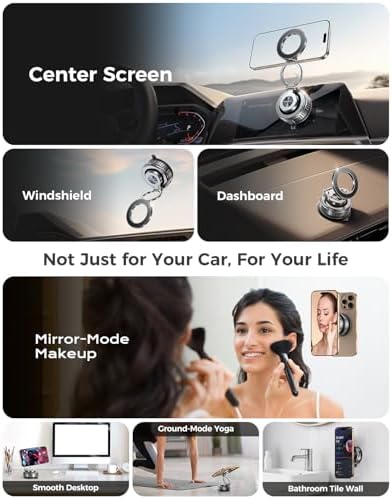 DIMONCOAT 2025 Upgraded 360° Rotation Vacuum Magnetic Phone Holder for Car,for Suction Cup Phone Mount Stand [109+LBS Strongest Suction & Magnetic] Adjustable Swivel Lock, for Your Car/Mirror – Enhanced Compatibility and Speed