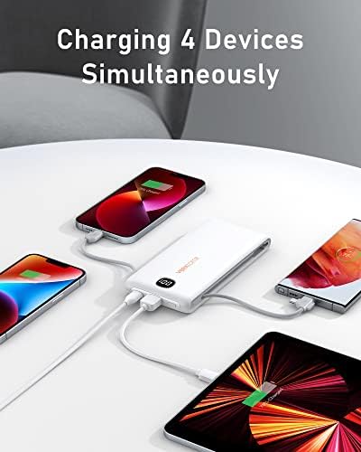 VEEKTOMX 20,000 m Ah Portable Charger with Built-in Cables and AC Wall Plug – Fast Charging Power Bank for i Phone 15/14/13 & Samsung Devices, Slim Battery Pack with LED Display for Ultimate Compatibility and On-the-Go Convenience