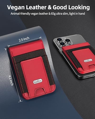 Magsafe Wallet Stand for iPhone 16/15/14/13/12 Series, Adjustable Stand with ID Window, 4 Card Slots, 10 Card Holder, Vegan Leather RFID Blocking Wallet, Red – Enhanced Compatibility and Speed