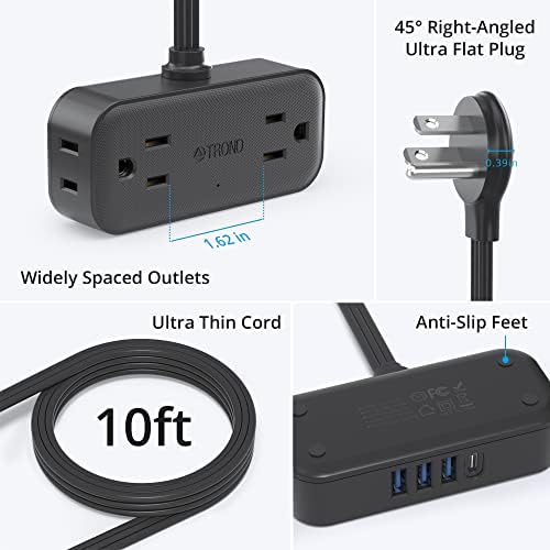 Compact TROND Travel Power Strip with USB Charging Ports – 5 ft Flat Plug Extension Cord for Seamless Device Connectivity in Dorm Rooms and Offices – Essential Travel Adapter for Multiple Outlets and Enhanced Compatibility