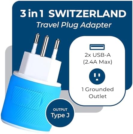 OREI Switzerland Travel Plug Adapter with Dual USB Ports – Ultimate Type J Charging Solution for USA Devices – Fast, Efficient Power for i Phones, Laptops, Tablets & More – Essential Travel Accessory for Hassle-Free Connectivity
