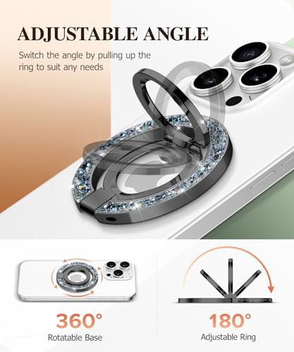 GVIEWIN Magnetic Phone Ring Holder, Compatible with MagSafe Phone Grip with Adjustable Stand, Magnet Phone Ring Kickstand for iPhone 16 Pro Max/Plus/15/14/13/12 Series/Other Phones (Purple) – Enhanced Compatibility and Speed