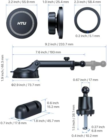 HTU for MagSafe Car Phone Mount Magnetic Phone Holder for Windshield Vent Dashboard Magnetic Suction Phone Mount for iPhone 16/15/14/13/12 & Android (Black) – Enhanced Compatibility and Speed