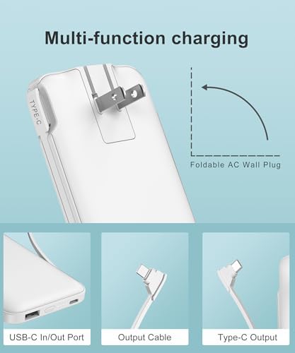 Dual 10000 m Ah Portable Power Bank Set with Built-In Cables and Fast Charging – Travel-Ready USB-C Charger for i Phone & Android Devices in Sleek White & Purple Design – Ultimate Compatibility for On-the-Go Power Solutions