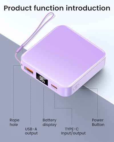 Ultra-Compact 10000 m Ah Fast Charge Mini Power Bank with Smart LED Display – Portable USB C Charger for i Phone, i Pad, Samsung & Android Devices – Optimal Power Solution for On-the-Go Charging