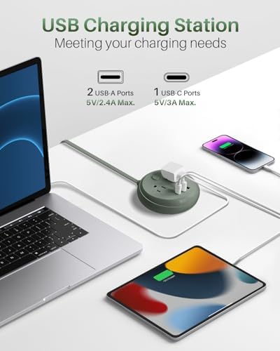 KOOSLA Compact Flat Plug Power Strip with USB C Ports – 2 AC Outlets & 3 Fast-Charging USB Ports for Ultimate Travel Convenience – 1250 W Capacity, 5 ft Cord – Ideal for Cruise Ships, Dorms, Homes, & Offices – Lightweight, Space-Saving Design for Multi-Device Charging
