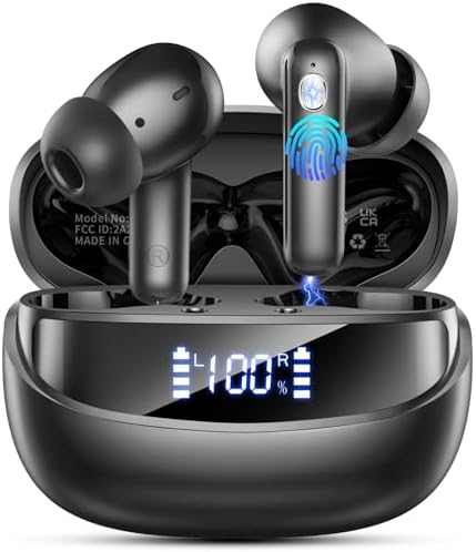 Revolutionize Your Sound with Bluetooth 5.4 Wireless Earbuds – 45 Hours of Playtime, IP7 Waterproof, Hi-Fi Stereo Audio & 4 ENC Noise-Cancelling Microphones for Crystal-Clear Calls – Ergonomic Comfort for Android & i OS Users – Your Ultimate Audio Companion for Any Adventure