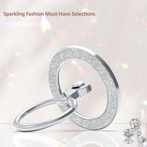 Glitter Black Mag Safe Phone Grip Stand – Stylish Magnetic Ring Holder for i Phone with 360° Rotational Flexibility, Effortless Hands-Free Functionality, and Universal Compatibility for All Mag Safe Devices – Lightweight and Durable Accessory for Everyday Convenience