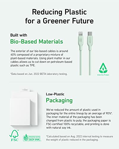 Anker 6 FT USB C to Lightning Cable – MFi Certified, Eco-Friendly Bio-Based Charging Cord for i Phone 14 and More – Stylish Purple Design for Enhanced Durability and Fast Data Transfer – Perfect for Home and Office Use