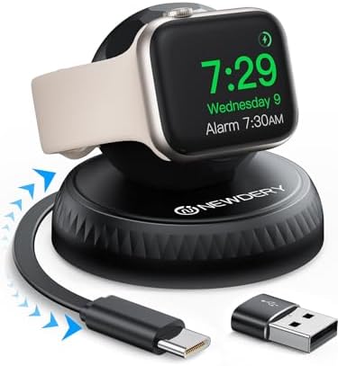 Revolutionize Your Apple Watch Charging with NEWDERY Portable Fast Wireless Magnetic Stand – Retractable USB-C Cable for Ultra, Series 1-10, SE Models, Sleek & Compact Design for Ultimate Mobility and Efficient Power-Up