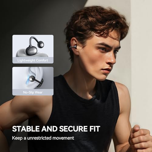 Revolutionize Your Audio Experience with 1 MORE S20 Open Ear Bluetooth 5.4 Wireless Earbuds – Lightweight Clip-On Design, 30-Hour Playtime, Four ENC Microphones for Crystal-Clear Sound, IPX5 Water-Resistant Durability, Perfectly Secure Fit for Active Lifestyles, Your Ultimate Sports Companion in Stylish Black