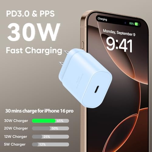 30 W Fast Charger for i Phone 15 Pro Max – 10 FT USB-C Cable & PD 3.0 Power Block | Rapid Charging for i Pad Pro/Air & Samsung S24 – Sleek Black Design for Ultimate Convenience and Durability