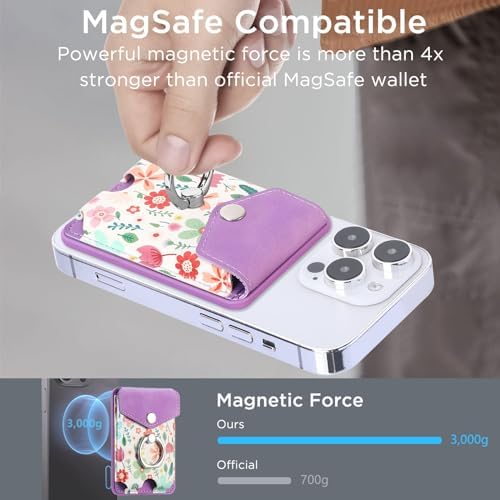 Premium Printed Leather Mag Safe Wallet for i Phone 15/14/13/12 – Magnetic Card Holder with Secure Ring Grip, 3-Card Capacity, Effortless Integration for Modern Minimalists