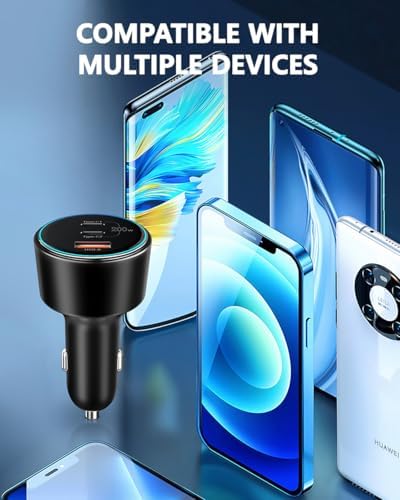 High-Power 200 W USB C Car Charger – Multi-Port PD3.0 QC4.0 Adapter with Dual 100 W Cables for Fast Charging on the Go – Universal Compatibility for Dell XPS, Mac Book, i Phone 16/15/14, Galaxy S24 Ultra & i Pad Pro – Efficient Travel Companion for Modern Devices