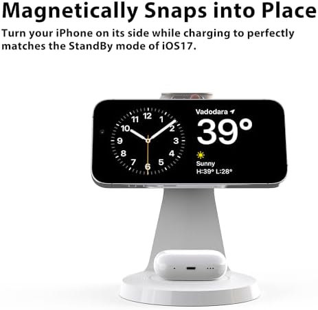 Revolutionize Your Charging Routine with the 3-in-1 Magnetic Wireless Charging Station for Apple Devices – Fast Mag-Safe Dock for i Phone 16/15/14/13, Air Pods, and Apple Watch – Compact, Sleek Design for Effortless Use and Optimal Speed – White Finish for Modern Aesthetics