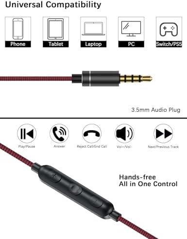 Elevate Your Audio Experience: Premium Noise-Canceling Wired Earbuds with HD Microphone for Students, Professionals & Gamers – Tangle-Free Comfort with Hi-Fi Stereo Sound for Crystal Clear Communication, Gaming, and Music on PC, Laptop, Nintendo Switch & Chromebook – Ideal for Focused Listening and Effortless Use