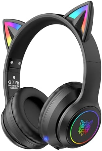 Whimsical Cat Ear Bluetooth Headphones for Kids & Adults – Immersive Hi-Fi Sound, 55-Hour Playtime, LED Light-Up Design, Built-In Microphone, and Universal Compatibility with i Phone, i Pad, Laptop & PC for Ultimate Fun and Comfort
