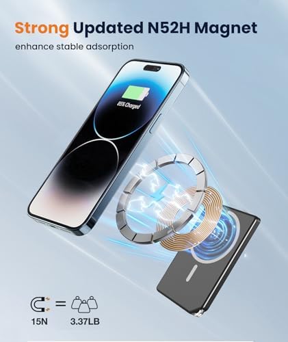 Ultra-Compact Blue Magnetic Wireless Power Bank for i Phone 12-16 Pro Max – 5000 m Ah Fast-Charging Battery Pack with Seamless Attachment for On-the-Go Convenience and Enhanced Compatibility – Essential Travel Accessory for Effortless Energy Backup
