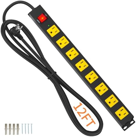 10 FT Heavy Duty 8 Outlet Surge Protector Power Strip with Wall Mount Capability – 2100 Joules of Protection for Home, Office, Garage and Workshop – Versatile, Space-Saving Design with Wide Spaced Outlets for Large Plugs and Electronics