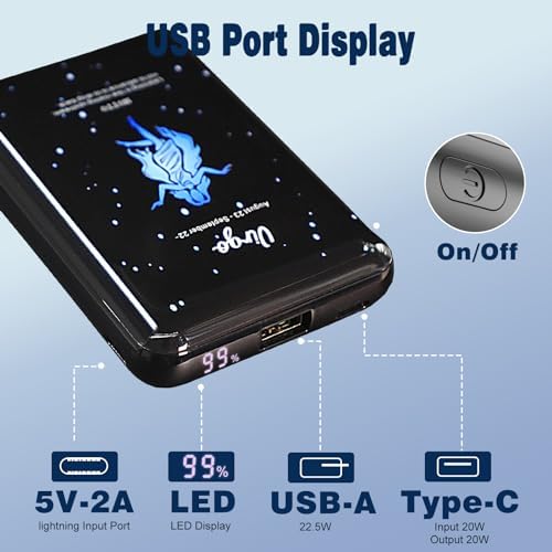 Compact 10000 m Ah Mini Power Bank – Fast Charging Portable USB-C Charger with Virgo Constellation Design for i Phone, Samsung, and Tablets – Ideal Gift for Tech Enthusiasts and Festival Celebrations – Enhanced Portability and Efficiency