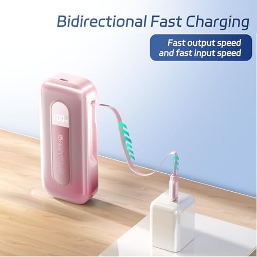 Compact 10,000 m Ah Power Bank with Retractable USB-C Cable – 30 W Fast Charging Portable Charger for i Phone 15/16, Galaxy, and i Pad – Smart LED Display for Travel Convenience and Enhanced Compatibility