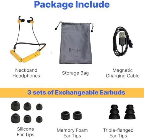Hmusic H23 Jobsite Neckband Headphones – Unmatched 30 d B Noise Isolation with IPX7 Waterproof Design, 80 Hours of Continuous Playtime, and Superior Wireless Performance for Outdoor Professionals and Gamers – Ideal for Construction, Lawn Care, and Active Lifestyles!