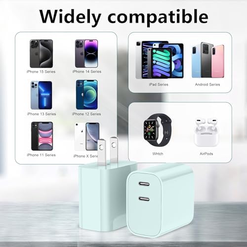High-Speed Dual-Port USB C Charger Block – 3-Pack 20 W Type-C Wall Adapter for i Phone and i Pad Pro – Ultimate Convenience for Multi-Device Charging on the Go, Safe & Compact Design