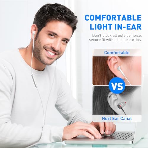 Ultra-Lightweight Wired Earbuds with Built-In Microphone and Volume Control – Premium Sound Quality In-Ear Headphones for Mac, i Phone, Android, and Gaming – Perfect Noise Isolation for Students and Music Enthusiasts