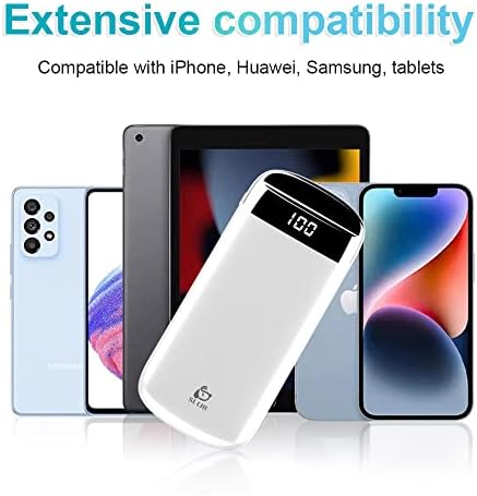 Sleek 10,000 m Ah Portable Power Bank with Dual Built-In Cables and 5 Outputs – Fast Charging for i Phone, Samsung, and Tablets with LED Battery Status Display – Ultimate Travel Companion for Multi-Device Connectivity and Reliability