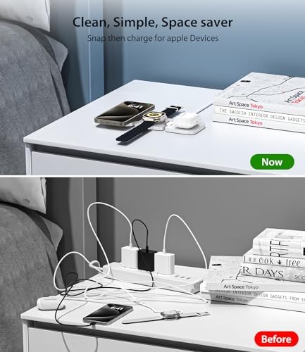 Magnetic 3-in-1 Wireless Charging Station for i Phone 15/14/13/12 Pro Max, Apple Watch 9/8/7/6/5/4/3/2 SE, and Air Pods Pro 3/2 – Fast, Portable, and Stylish Charger for All Your Apple Devices (Black) – Ultimate Charging Convenience with Enhanced Compatibility and Foldable Design