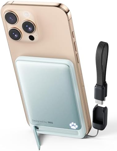 INIU Ultra-Slim 5000 m Ah Magnetic Power Bank – Qi2 Certified 20 W Wireless Charger for i Phone 16/15/14/13/12 – Portable Design with Built-in Stand & 3-Year Warranty – Fast Charging for On-the-Go Lifestyle and Seamless Connectivity