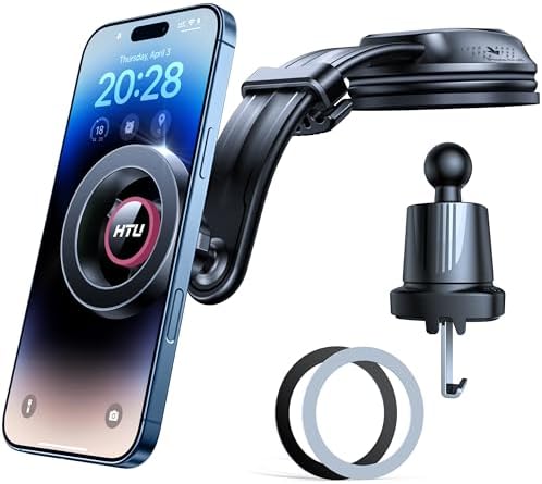 HTU 2025 Mag Safe Car Mount – Advanced 5-in-1 Magnetic Phone Holder for i Phone with Robust Suction Power and Customizable Bendable Design for Dashboard, Windshield, and Vent – Elegant Light Rose Finish, Safety Certified for Ultimate Reliability