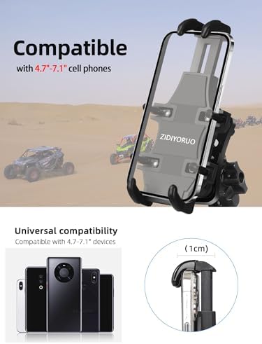 Heavy-Duty Anti-Vibration UTV Phone Mount with Aluminum Bracket – Adjustable Roll Cage Cell Phone Holder for 4.7-7.1″ Devices – Ultimate Stability for Off-Road Adventures and Rugged Terrain Navigation