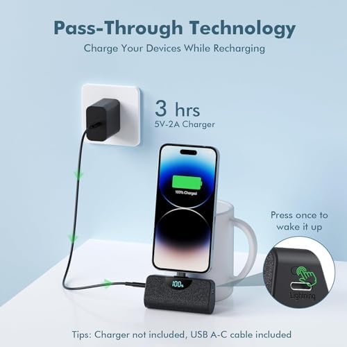 Ultra-Compact 2 Pack Mini Portable Charger 5200 m Ah with PD Fast Charging & LCD Display – Stylish Battery Backup Power Bank for i Phone 14/13/12/XR/7/6 – Your Essential On-the-Go Charging Solution