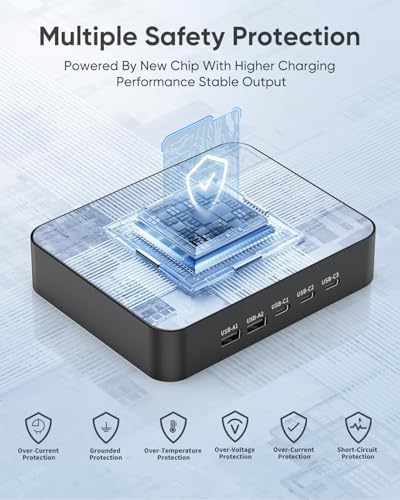 MSTJRY 90 W USB C Charging Station – Versatile 5-Port Fast Charger for i Phones, i Pads, Tablets & Air Pods – Customizable Charging Dock with Adjustable Dividers for Home, Office & Classroom – Optimal Compatibility & Safety Features