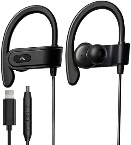 Avantree L171 Lightning Wired Earbuds – MFi Certified Sports Headphones with Microphone and In-Line Volume Control for i Phone 11, 12, 13, 14 Models – Secure Ear Hook Design for Active Lifestyles and Superior Sound Quality for Running, Workouts, and Daily Use